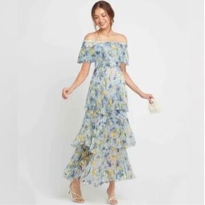 o.p.t. Yellow and Green Tiered Ruffled Maxi Sundress